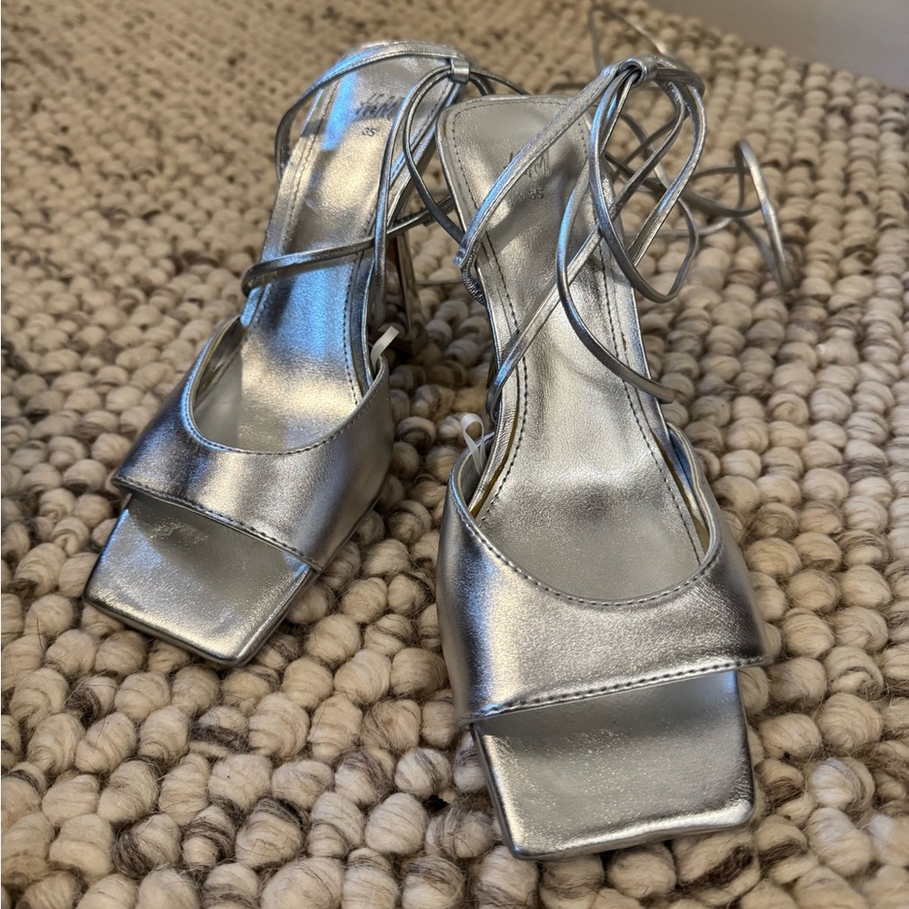 H&M Metallic Silver Strappy Heels